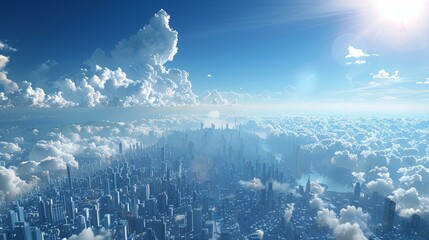 Wall Mural - Aerial Cityscape Above the Clouds