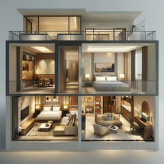 Wall Mural - Modern Multi-Level Apartment Floor Plan Illustration