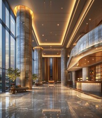 Canvas Print - Modern Hotel Lobby Interior Design Illustration