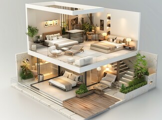 Sticker - Modern Multi-level Home Design Interior Illustration