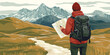 © thecreativesupplies - Solo hiker consulting a trail map on a mountain, illustration art