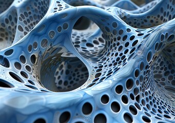 Blue organic structure close up