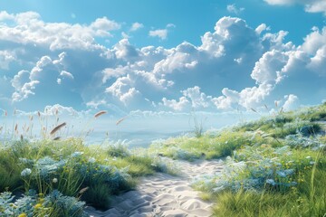 Poster - Summer Meadow Path Under a Sunny Sky