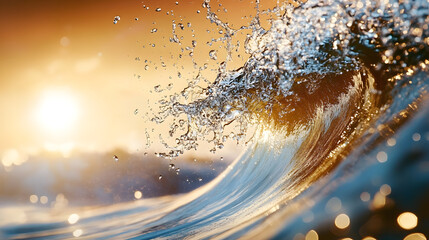 Poster - Close-up of a wave with splashing water and a blurry background