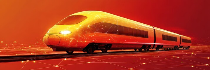 Wall Mural - High-Speed Train on Red Technology Background, Railway Transportation and Innovation Concept