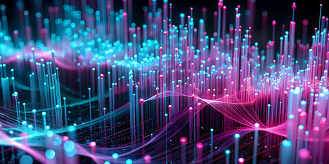 Poster - digital symphony: a mesmerizing abstract visualization of data flow and connectivity, with vibrant p