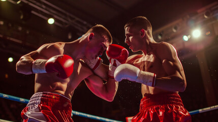 Poster - Two boxers are in the ring, one of them wearing a red glove