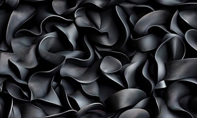 Poster - A striking close-up reveals detailed swirling patterns of shiny black material, showcasing the impressive texture and artistry displayed at a contemporary art exhibition