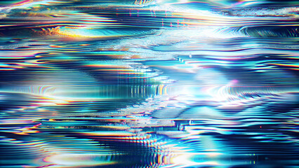 Poster - Digital Glitch Texture: Abstract ocean of vibrant, iridescent hues, dynamic streaks and distortion. Perfect for backgrounds, overlays, and artistic projects.  