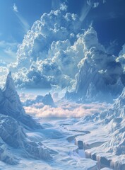 Sticker - Stunning Ice-Covered Mountain Landscape Under a Dramatic Sky