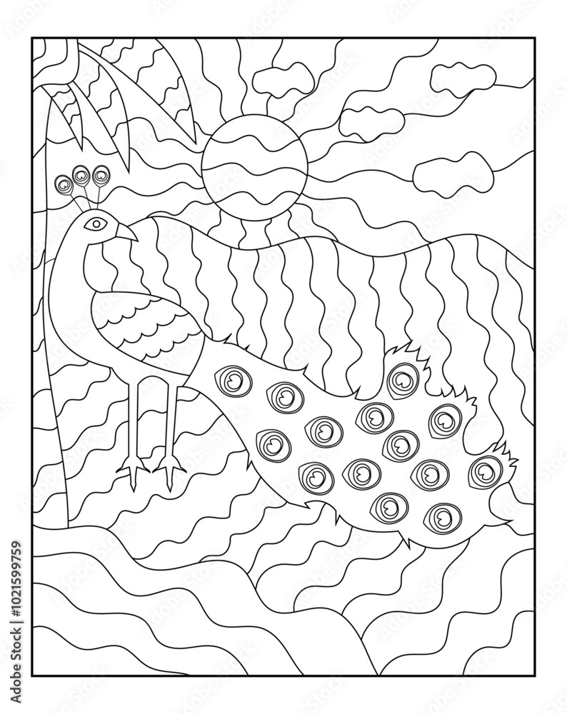 Peacock coloring page for adults Stock Vector | Adobe Stock