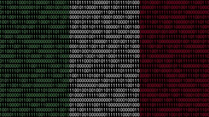 Binary code on flag of Italy. Program source code or Hacker concept on Italian flag. Italy digital technology security, hacking or programming