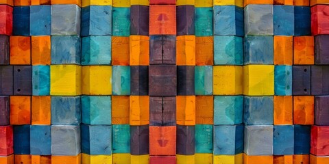 Wall Mural - Colorful 3D Wooden Blocks Forming a Symmetrical Pattern