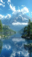 Canvas Print - Stunning Mountain Lake Scenery Under a Clear Sky