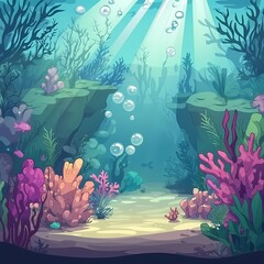 Wall Mural - Whimsical Underwater Scene with Vibrant Coral Reef