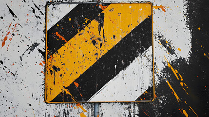 Poster - Street sign with paint splatters and a black 