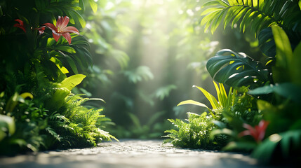 Green Lush Tropical Jungle Illustration with Sunlight