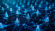 © Asif - Abstract background with a social network concept, interconnected human icons on glowing connections in a dark blue color