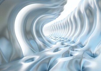 Blue and white abstract 3D rendering of an alien tunnel