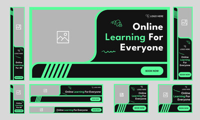 Wall Mural - Learning web set banner for social media post, online education system web banner design, web bundle learning post banner, fully customizable vector eps 10 file format