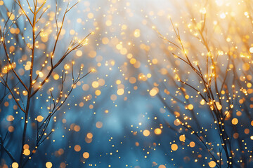 Wall Mural - Magical winter, Christmas branches with bokeh on a bright colored background