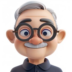 Wall Mural - 3D rendering of a surprised old man with white hair and mustache