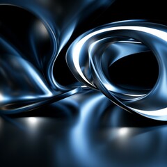 Canvas Print - Blue and silver 3D rendering of intertwined shapes