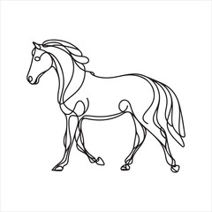 Wall Mural - single one line Horse silhouette on white background
