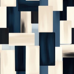 Wall Mural - Abstract pattern with rectangles in navy and cream tones.