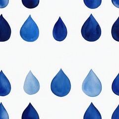 Wall Mural - Blue watercolor drops on white background, seamless pattern.