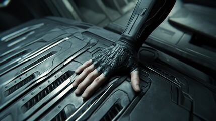 Wall Mural - Futuristic Gloved Hand on High-Tech Surface, AI