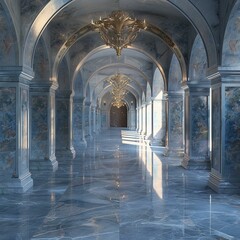 Canvas Print - Elegant Blue Marble Hallway with Archways