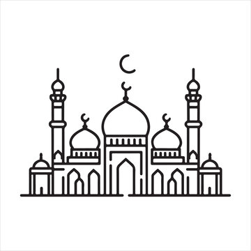 single one line Muslim Mosque silhouette on white background
