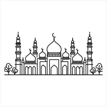 single one line Muslim Mosque silhouette on white background
