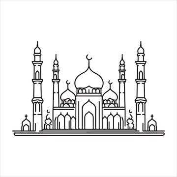 single one line Muslim Mosque silhouette on white background
