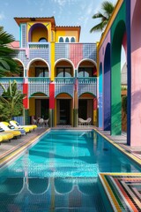 Poster - Vibrant and Colorful Mediterranean Villa with Pool