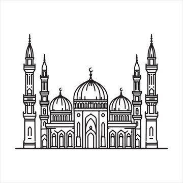 single one line Muslim Mosque silhouette on white background
