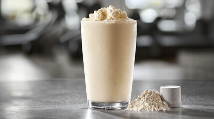 Canvas Print -   Milkshake glass on table with sugar container nearby