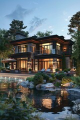 Poster - Luxury Modern Villa Exterior at Dusk