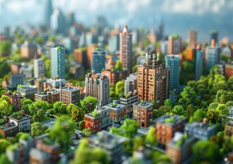 Sticker - Miniature Cityscape with Lush Green Spaces