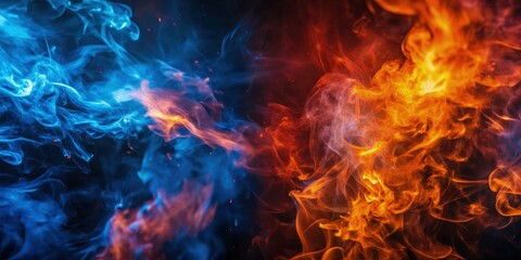 Poster - Abstract depiction of red nebula smoke fire blending with blue hues in space. Generative AI