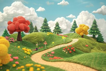 Poster - A 3D rendering of a cartoon character walking through a grassy field