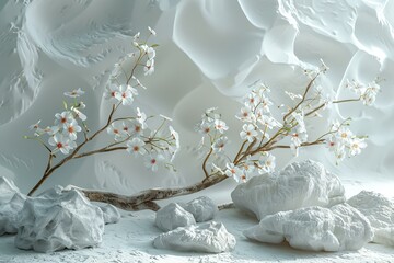 Canvas Print - Delicate Spring Blossoms in a Monochromatic Wonderland