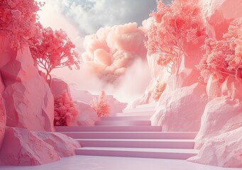 Wall Mural - Pastel Pink Dreamy Landscape Illustration