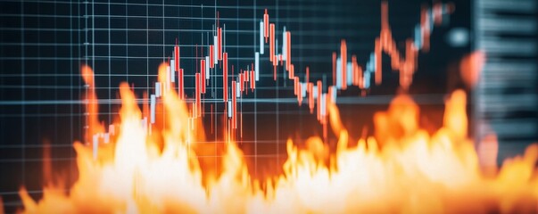 Poster - Stock Chart with Flames Representing Market Surge