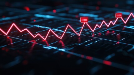 Poster - Abstract Stock Chart with Dramatic Red Line Trend