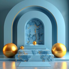 Canvas Print - Abstract Blue and Gold Marble Display Podium