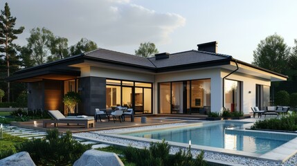 Sticker - Modern House with Swimming Pool Exterior Design