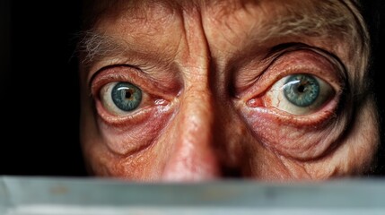 Close-Up of Elderly Man's Intense Blue Eyes, AI