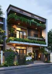 Poster - Modern House Facade with Lush Landscaping